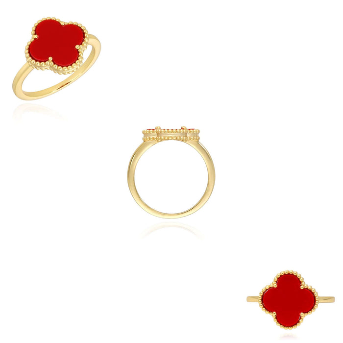 Gold Over Silver Pink, MOP, Black Onyx, White MOP, Malachite, Carnelian Clover Ring - WJD Exclusives