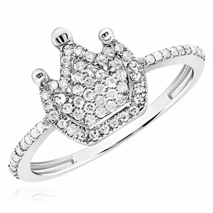 0.25CTW Real Diamond 10K Gold Yellow White Crown Ring