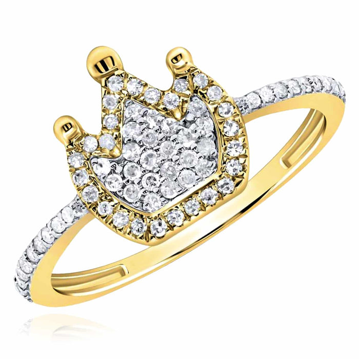 0.25CTW Natural Diamond 10K Gold Yellow White Crown Ring - WJD Exclusives