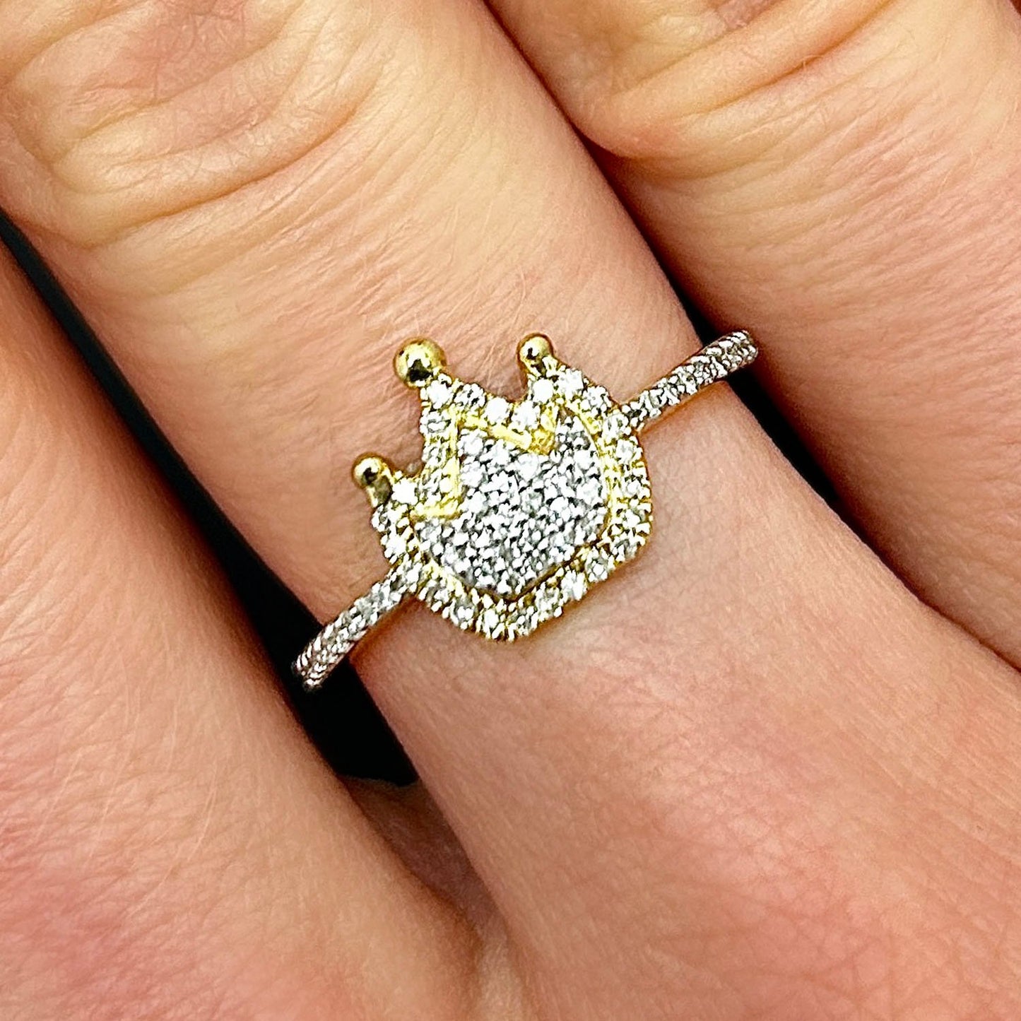 0.25CTW Real Diamond 10K Gold Yellow White Crown Ring