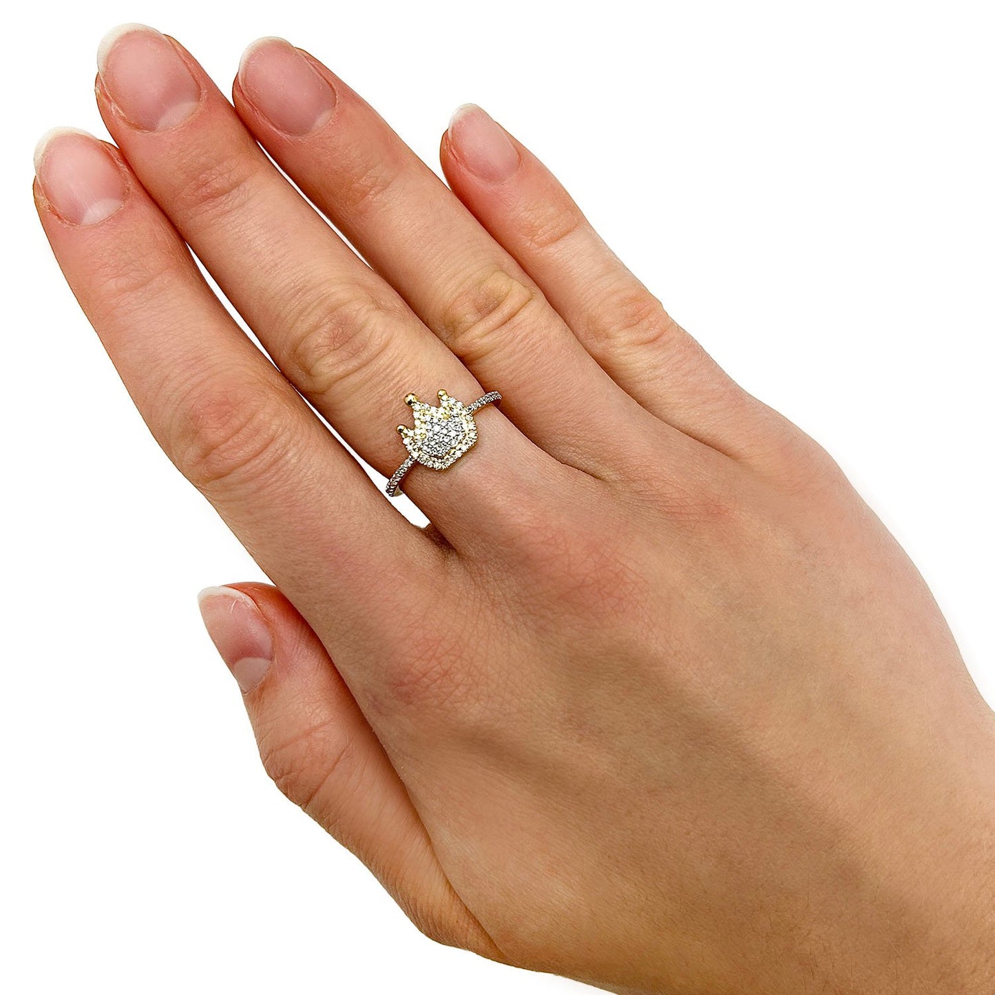 0.25CTW Real Diamond 10K Gold Yellow White Crown Ring