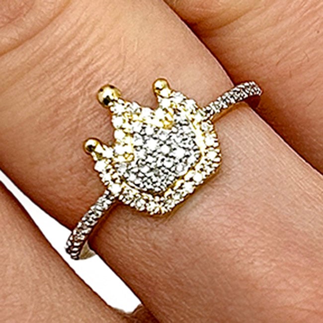 0.25CTW Real Diamond 10K Gold Yellow White Crown Ring