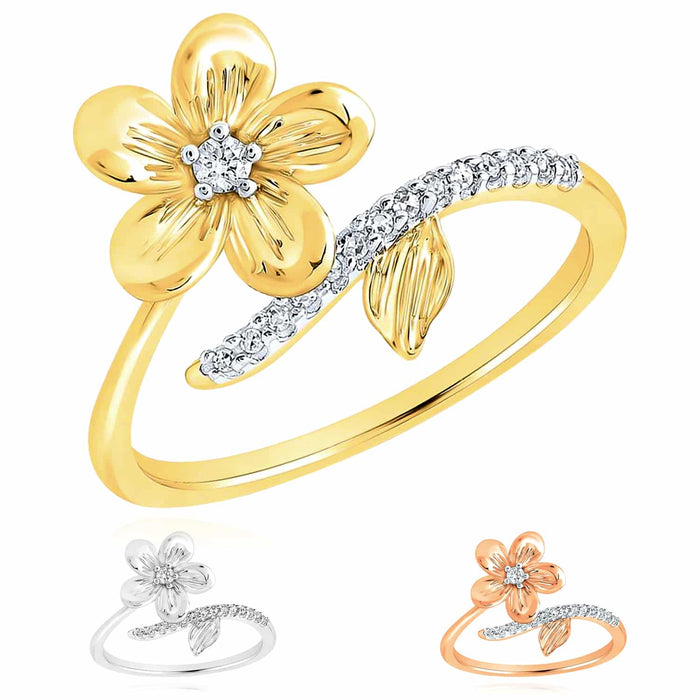 0.08CTW Natural Diamond 10K Gold Yellow White Rose Flower Cocktail Ring - WJD Exclusives