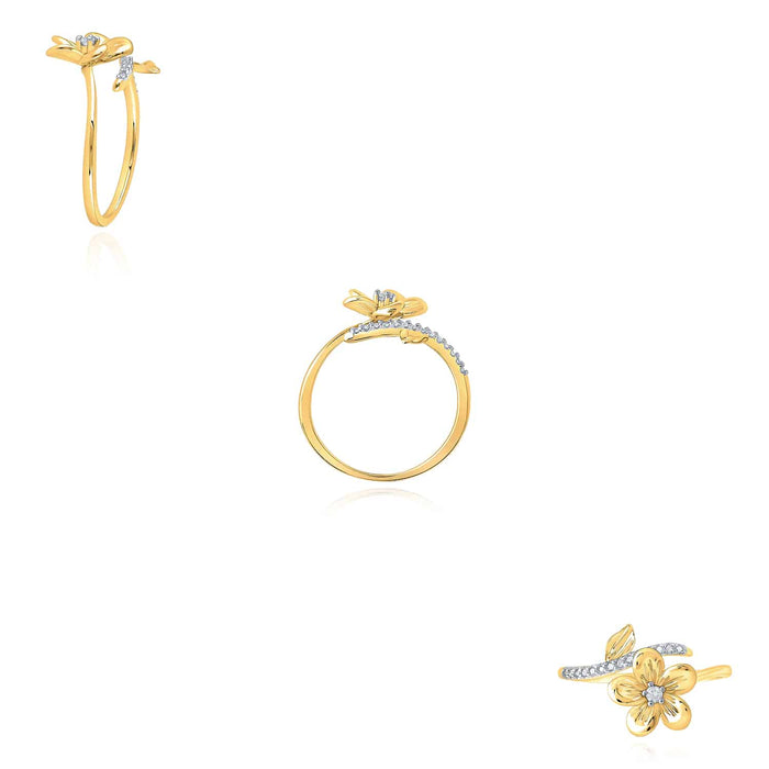 0.08CTW Natural Diamond 10K Gold Yellow White Rose Flower Cocktail Ring - WJD Exclusives