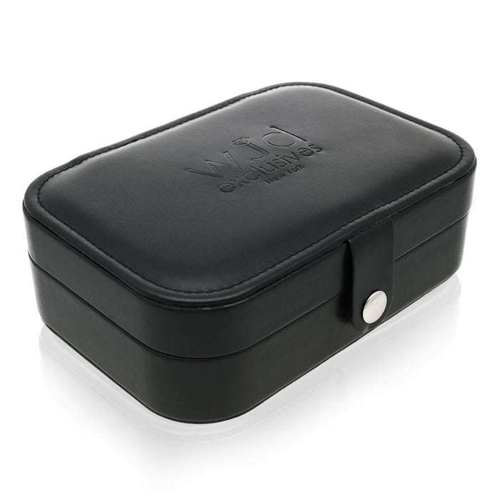 Compact PU Leather Double Layer Jewelry Organizer Box Portable Black Travel Case - WJD Exclusives