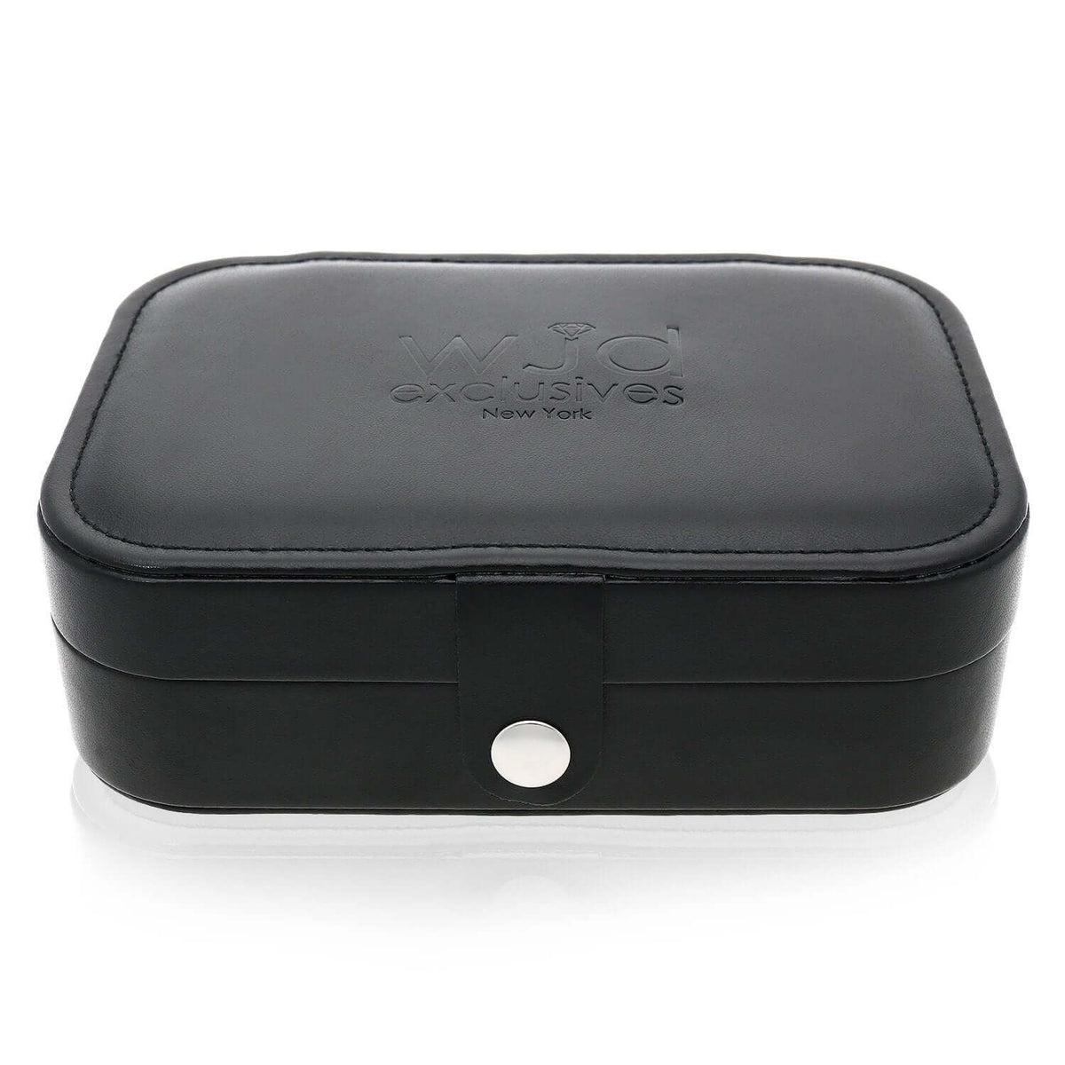 Compact PU Leather Double Layer Jewelry Organizer Box Portable Black Travel Case - WJD Exclusives