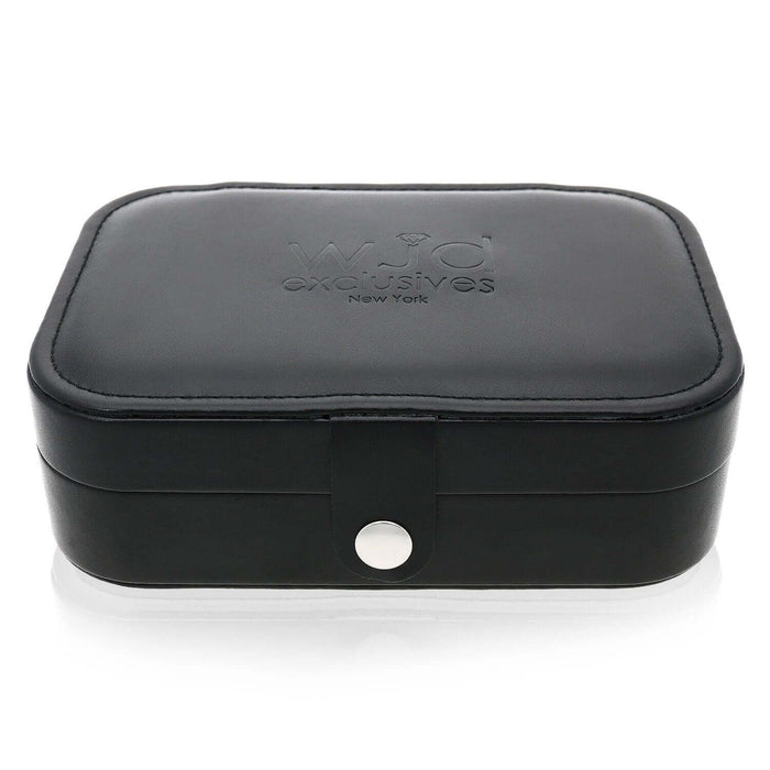 Compact PU Leather Double Layer Jewelry Organizer Box Portable Black Travel Case - WJD Exclusives
