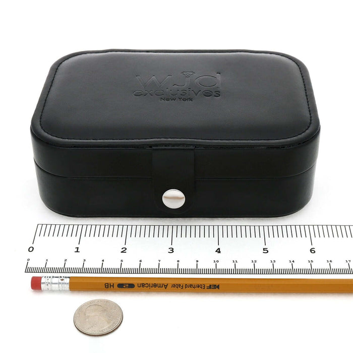 Compact PU Leather Double Layer Jewelry Organizer Box Portable Black Travel Case - WJD Exclusives