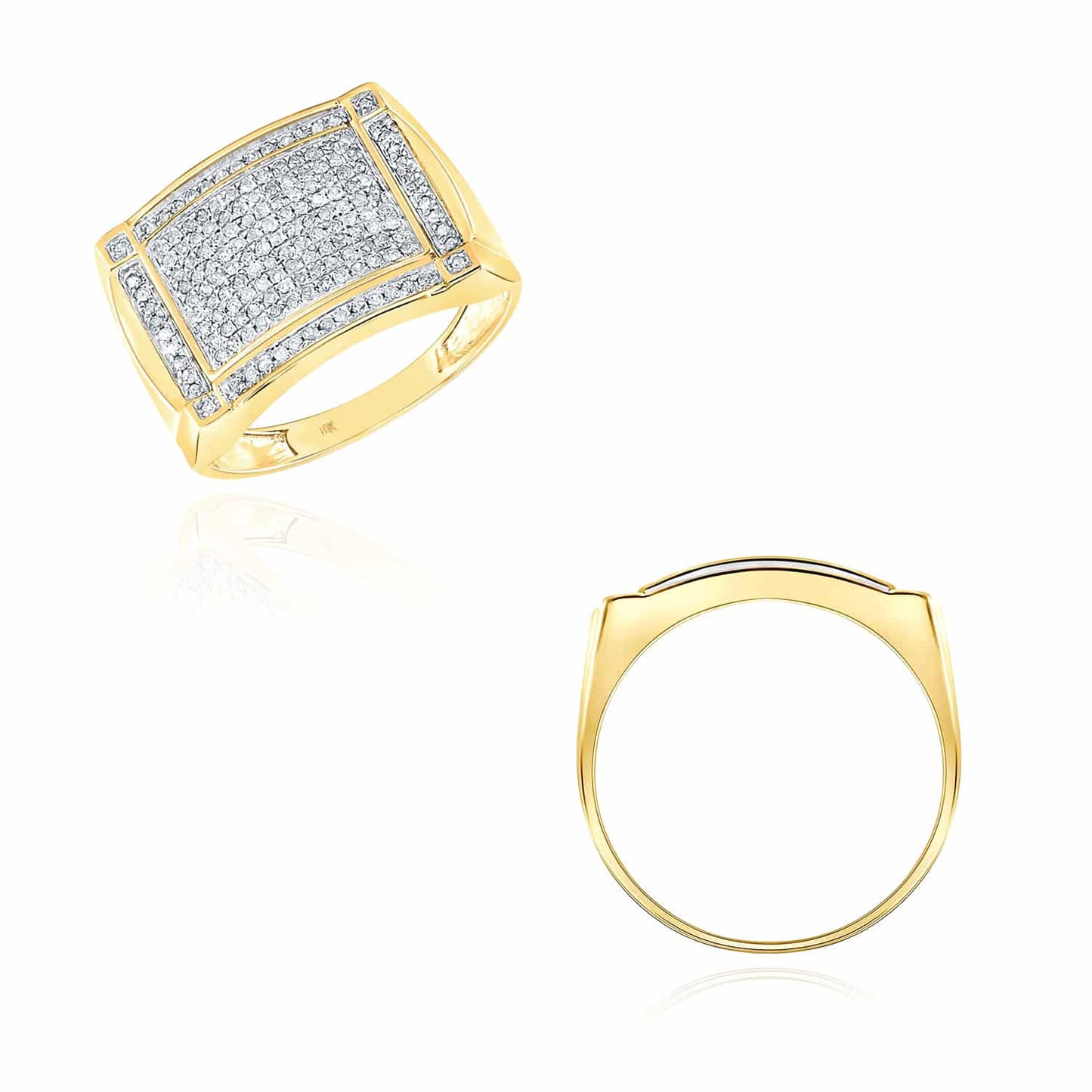 0.50CTW Real Diamond 10K Yellow Gold Signet Ring