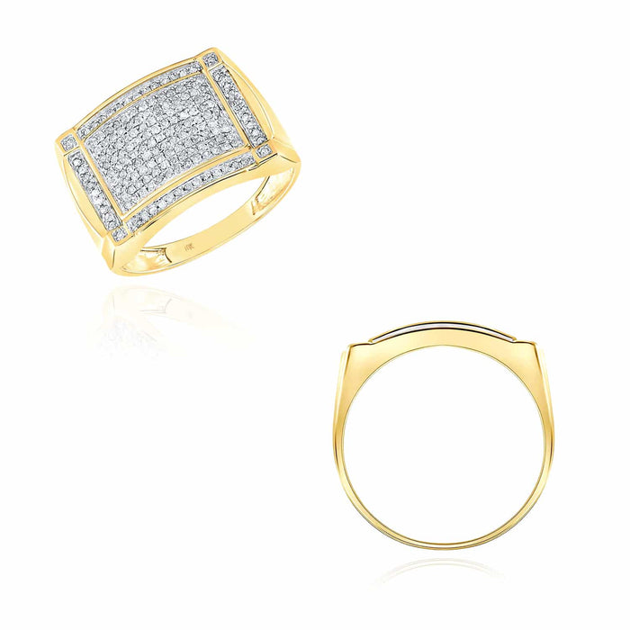 0.50CTW Natural Diamond 10K Yellow Gold Signet Ring - WJD Exclusives
