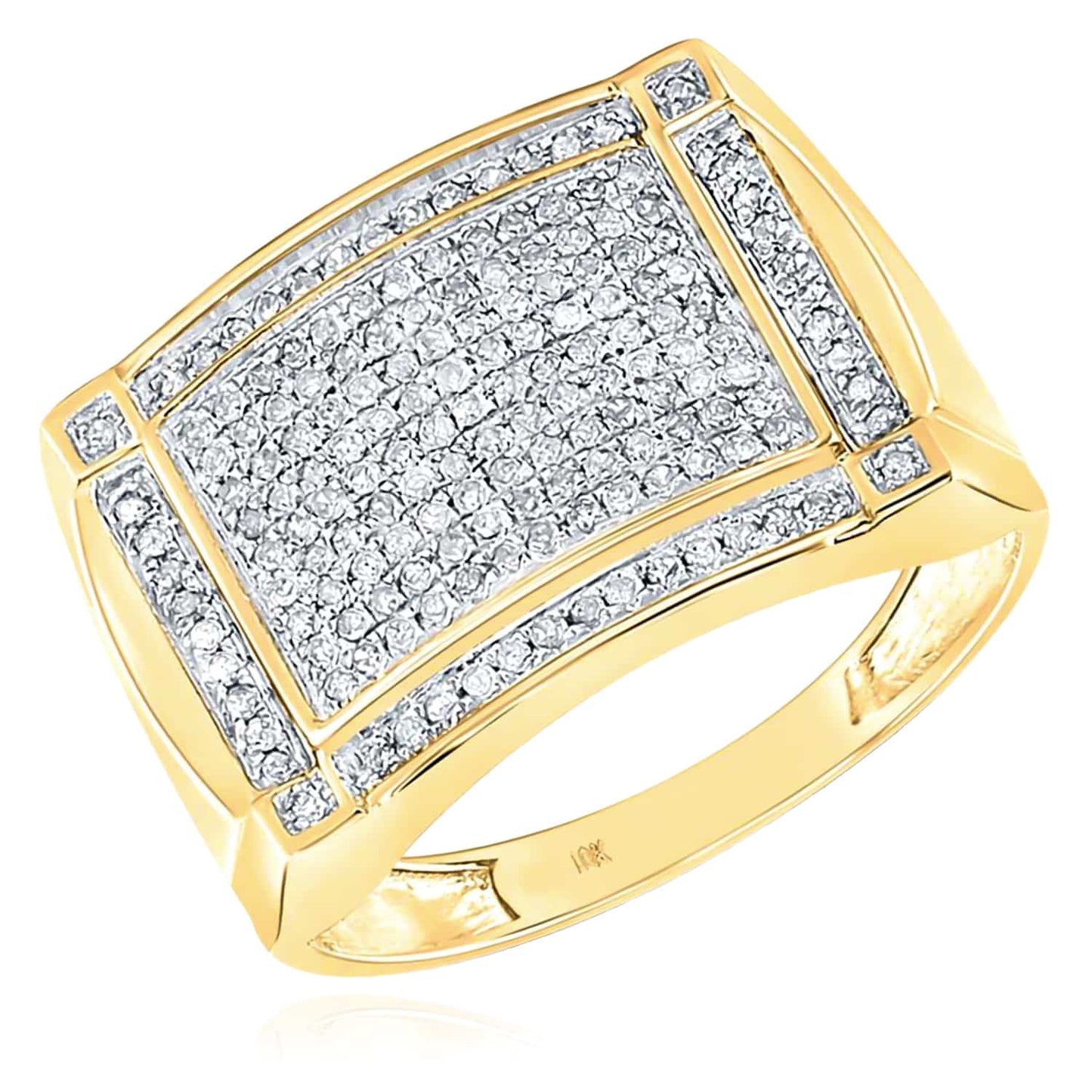 0.50CTW Real Diamond 10K Yellow Gold Signet Ring