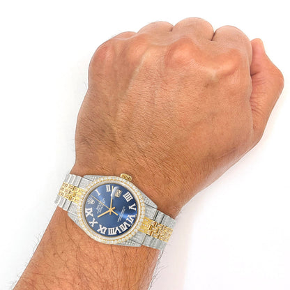 Rolex Datejust Jubilee Band Custom Real Diamond Blue Sapphire Dial 36mm Watch