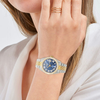 Rolex Datejust Jubilee Band Custom Real Diamond Blue Sapphire Dial 36mm Watch
