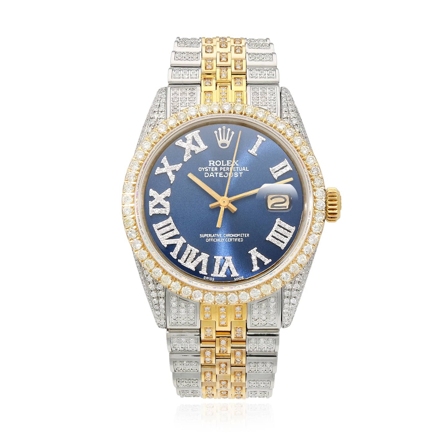 Rolex Datejust Jubilee Band Custom Real Diamond Blue Sapphire Dial 36mm Watch