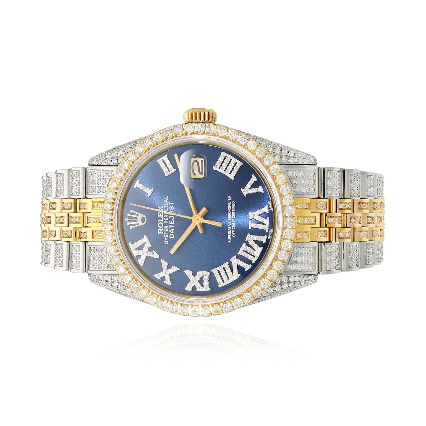 Rolex Datejust Jubilee Band Custom Real Diamond Blue Sapphire Dial 36mm Watch