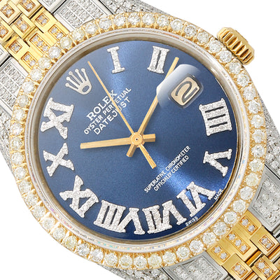 Rolex Datejust Jubilee Band Custom Natural Diamond Blue Sapphire Dial 36mm Watch