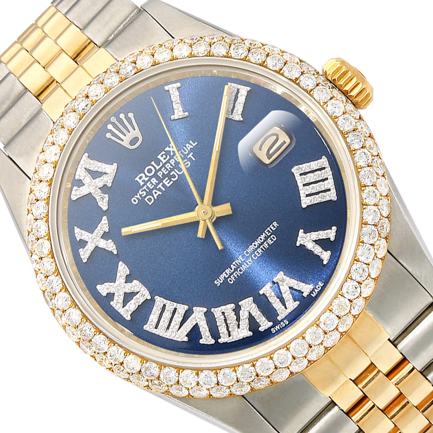 Rolex Datejust Jubilee Band Custom Diamond Bezel Blue Sapphire Dial 36mm Watch