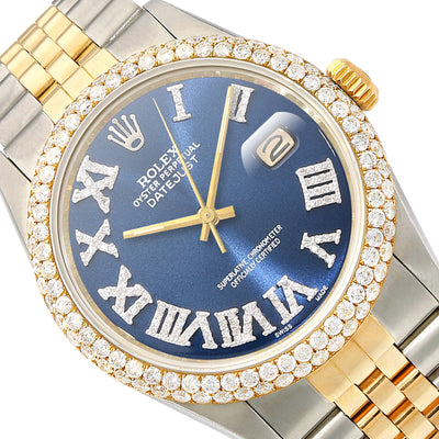 Rolex Datejust Jubilee Band Custom Diamond Bezel Blue Sapphire Dial 36mm Watch