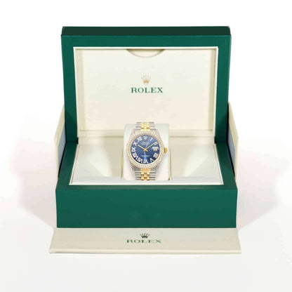 Rolex Datejust Jubilee Band Custom Diamond Bezel Blue Sapphire Dial 36mm Watch