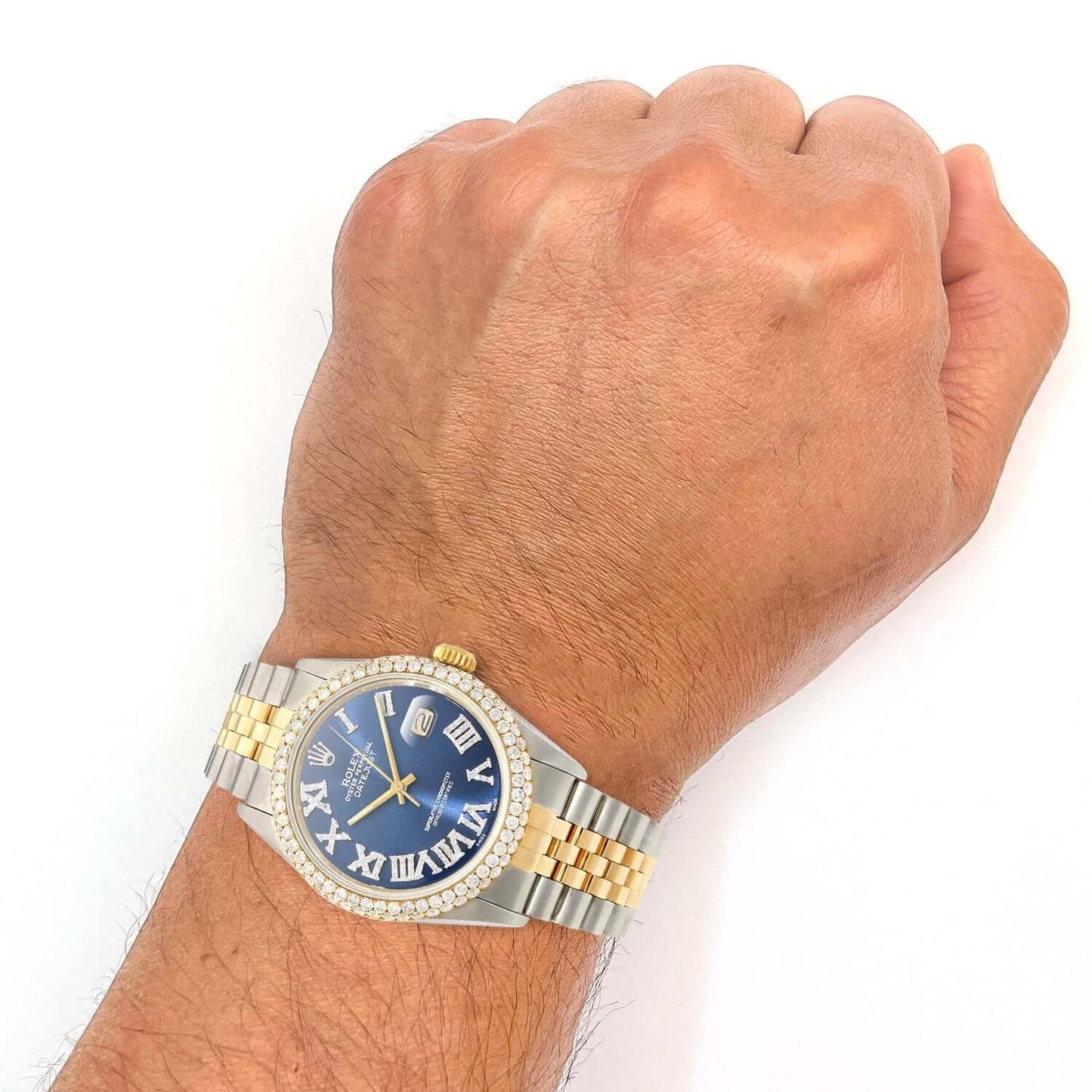 Rolex Datejust Jubilee Band Custom Diamond Bezel Blue Sapphire Dial 36mm Watch