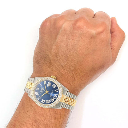 Rolex Datejust Jubilee Band Custom Diamond Bezel Blue Sapphire Dial 36mm Watch