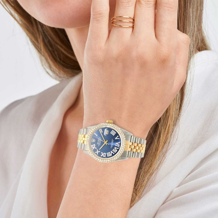 Rolex Datejust Jubilee Band Custom Diamond Bezel Blue Sapphire Dial 36mm Watch - WJD Exclusives