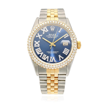 Rolex Datejust Jubilee Band Custom Diamond Bezel Blue Sapphire Dial 36mm Watch - WJD Exclusives
