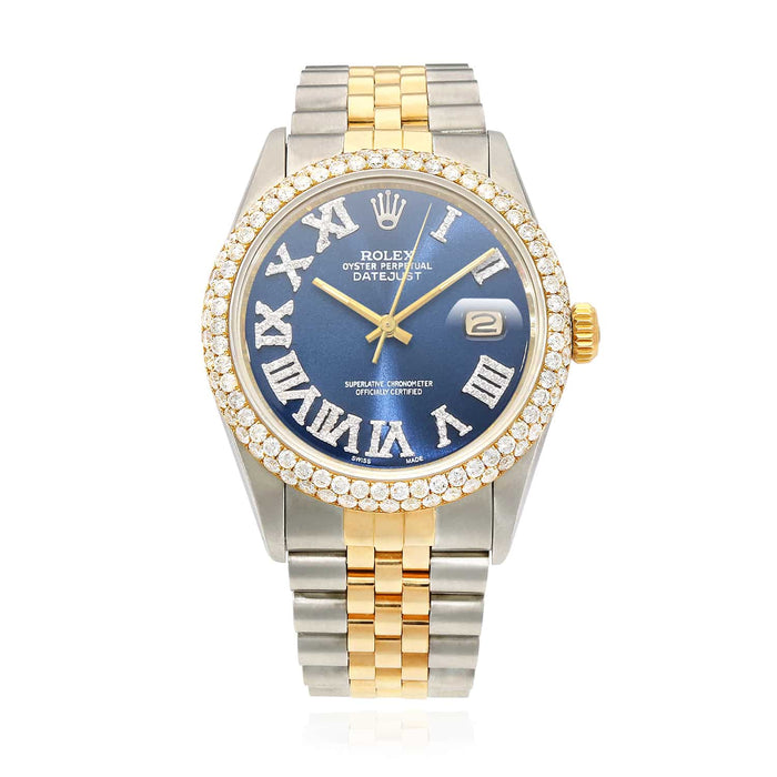 Rolex Datejust Jubilee Band Custom Diamond Bezel Blue Sapphire Dial 36mm Watch - WJD Exclusives