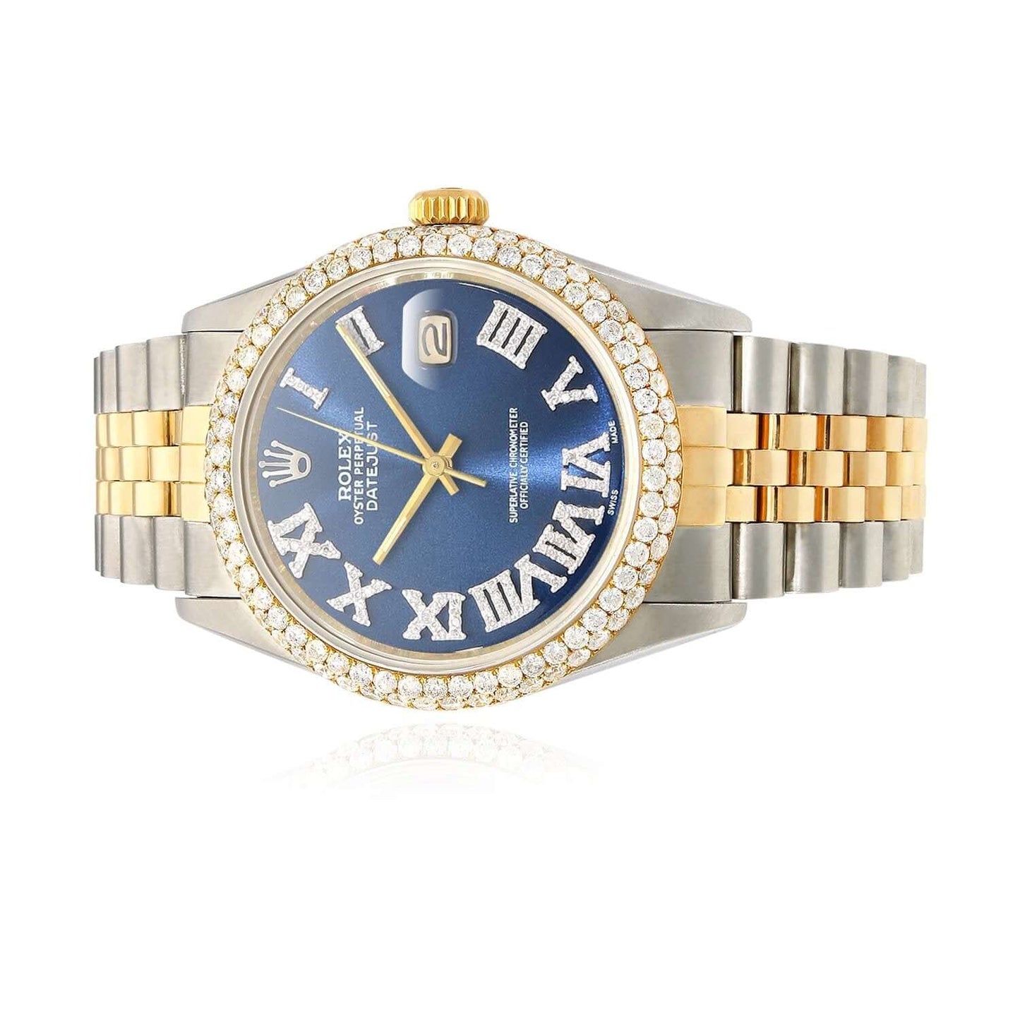 Rolex Datejust Jubilee Band Custom Diamond Bezel Blue Sapphire Dial 36mm Watch
