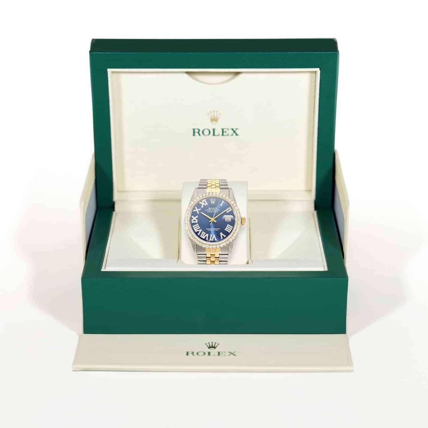 Rolex Datejust Jubilee Band Custom Blue Sapphire Diamond Bezel Dial 36mm Watch