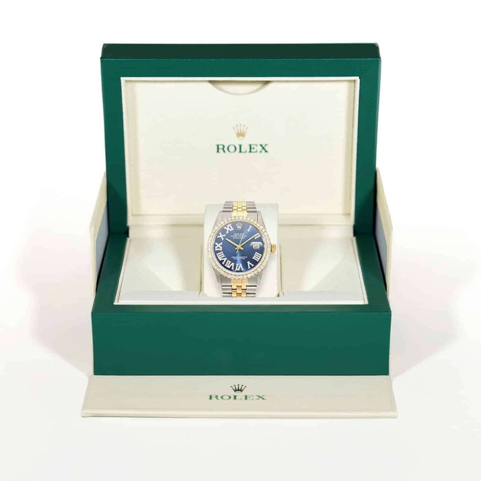 Rolex Datejust Jubilee Band Custom Blue Sapphire Diamond Bezel Dial 36mm Watch - WJD Exclusives
