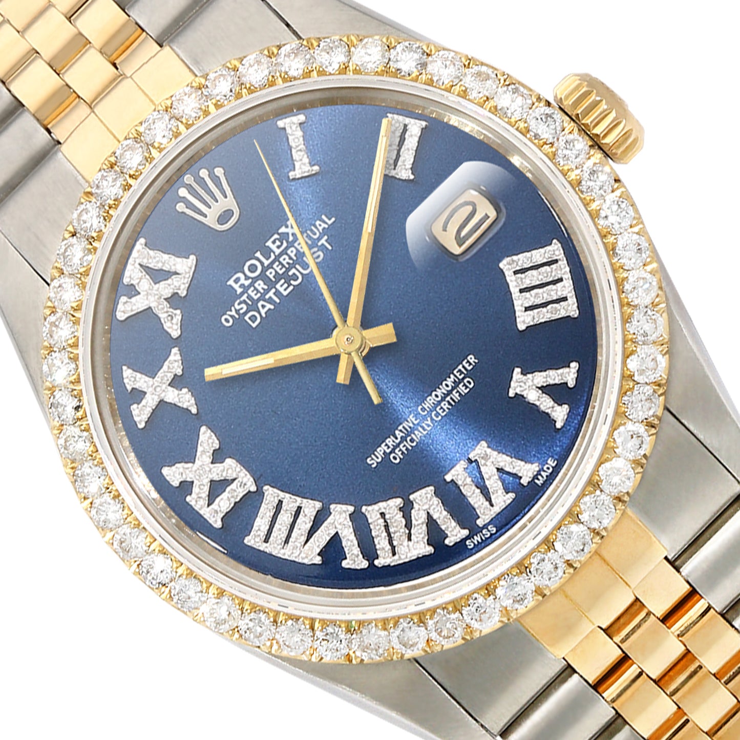 Rolex Datejust Jubilee Band Custom Blue Sapphire Diamond Bezel Dial 36mm Watch