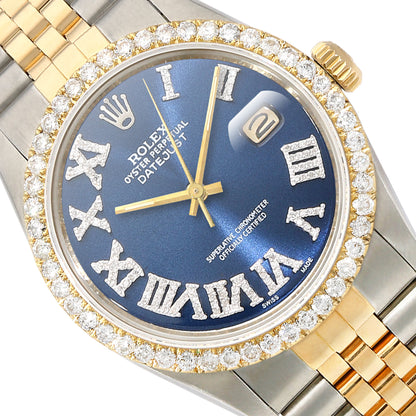Rolex Datejust Jubilee Band Custom Blue Sapphire Diamond Bezel Dial 36mm Watch