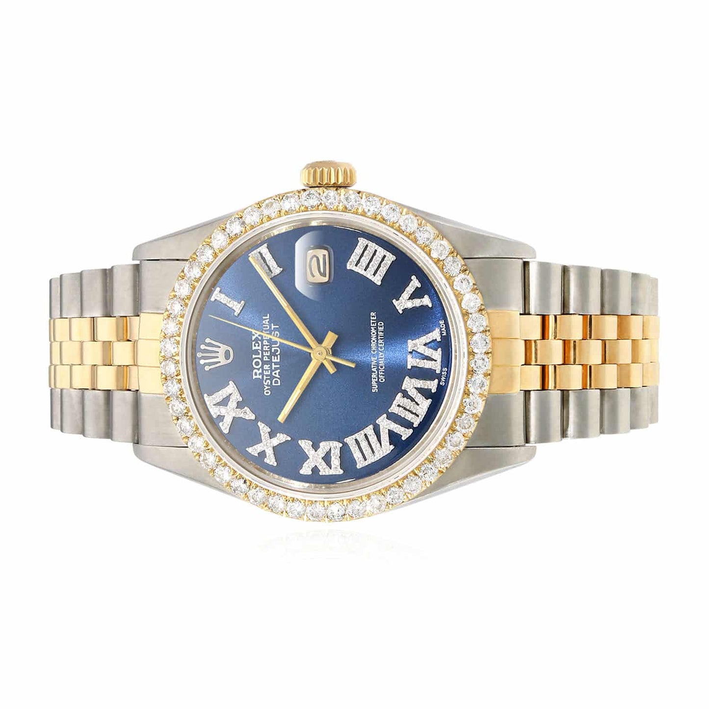 Rolex Datejust Jubilee Band Custom Blue Sapphire Diamond Bezel Dial 36mm Watch