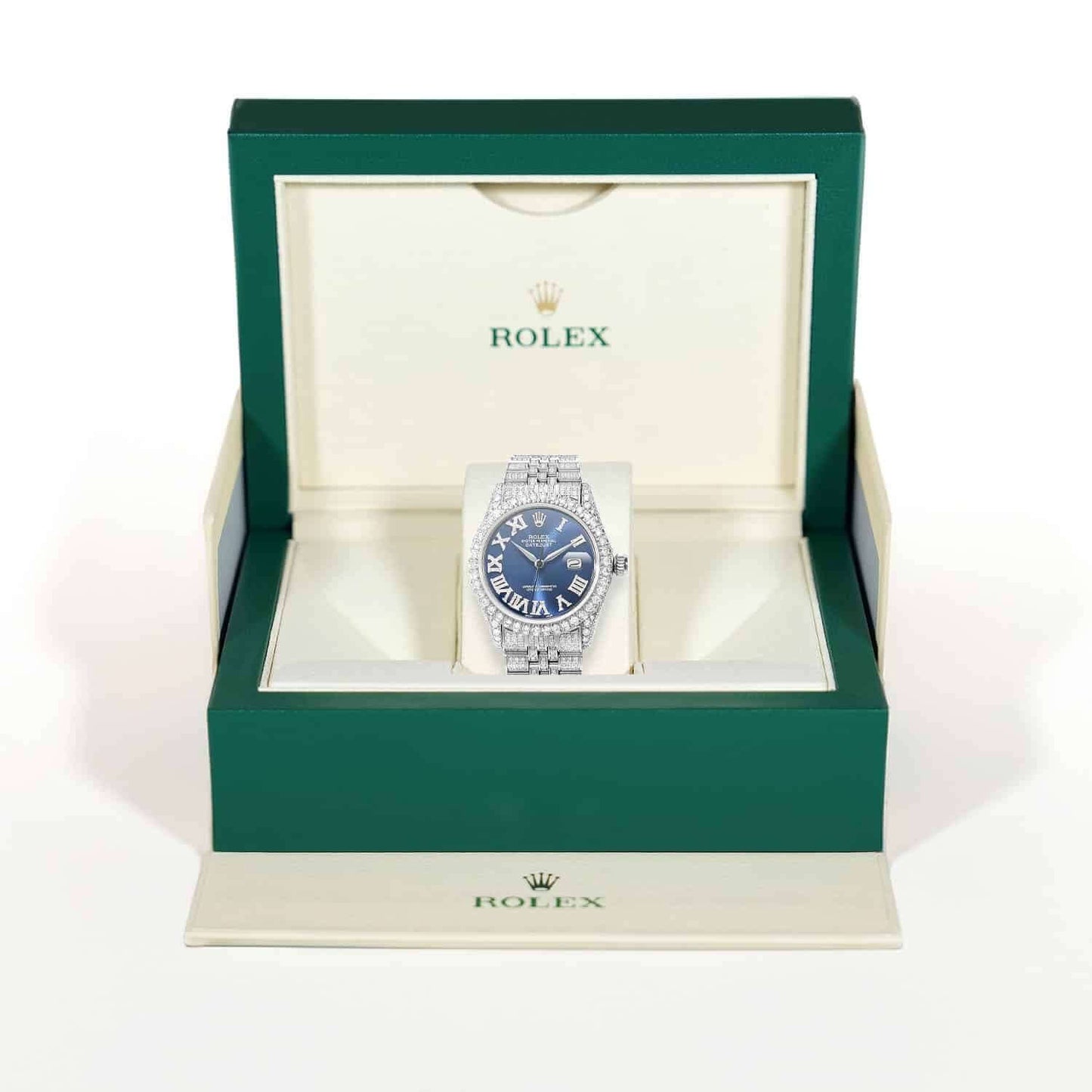 Rolex Datejust Custom Diamond Jubilee Band Blue Sapphire Dial Bezel 36mm Watch