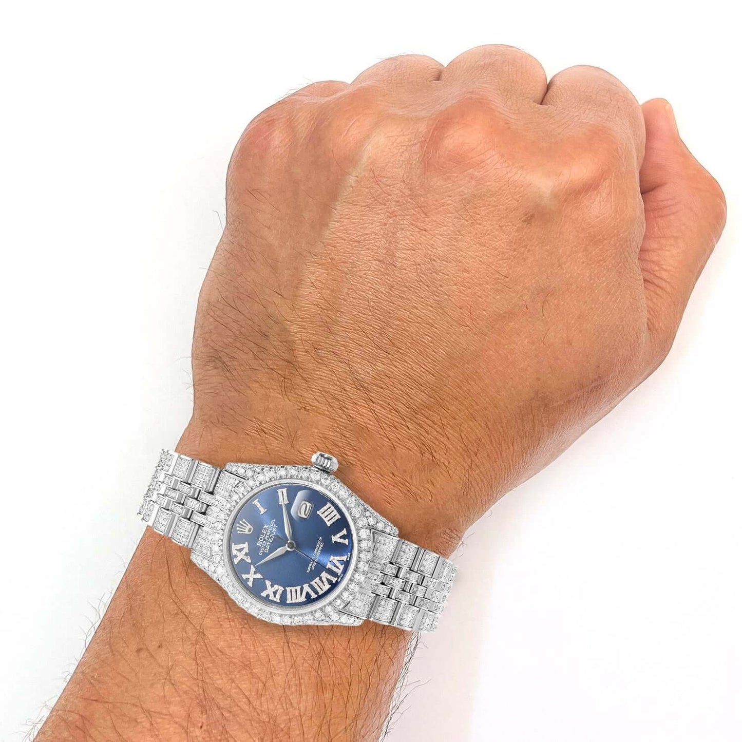 Rolex Datejust Custom Diamond Jubilee Band Blue Sapphire Dial Bezel 36mm Watch