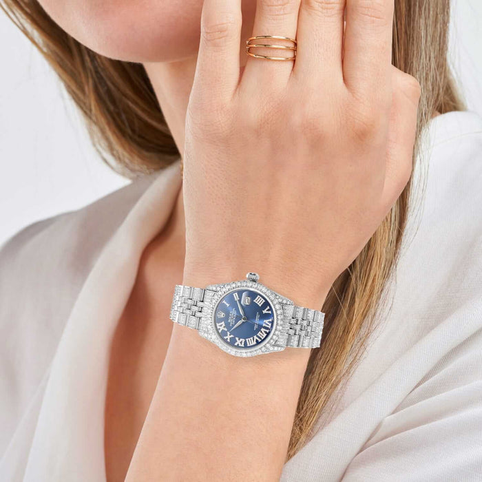 Rolex Datejust Custom Diamond Jubilee Band Blue Sapphire Dial Bezel 36mm Watch - WJD Exclusives
