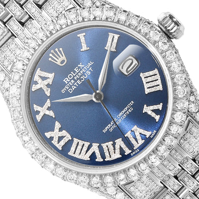 Rolex Datejust Custom Diamond Jubilee Band Blue Sapphire Dial Bezel 36mm Watch
