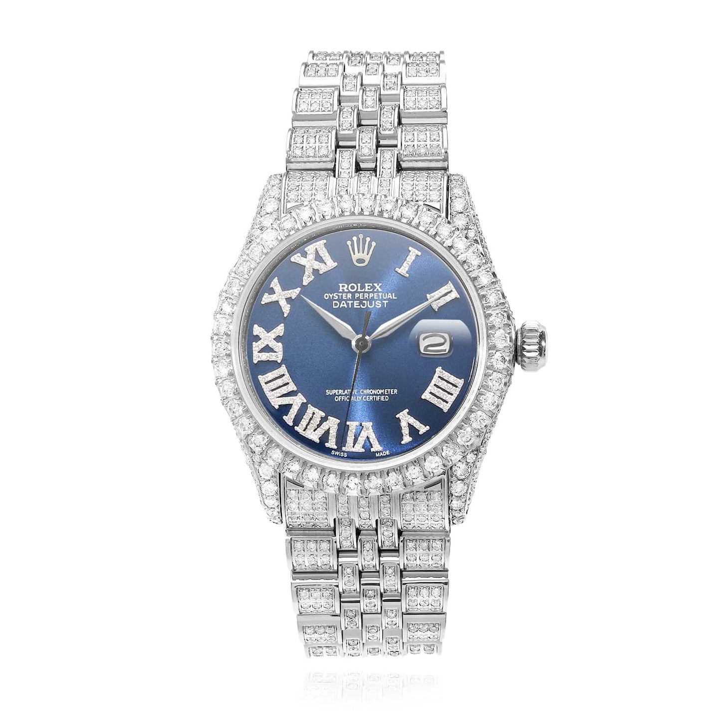 Rolex Datejust Custom Diamond Jubilee Band Blue Sapphire Dial Bezel 36mm Watch