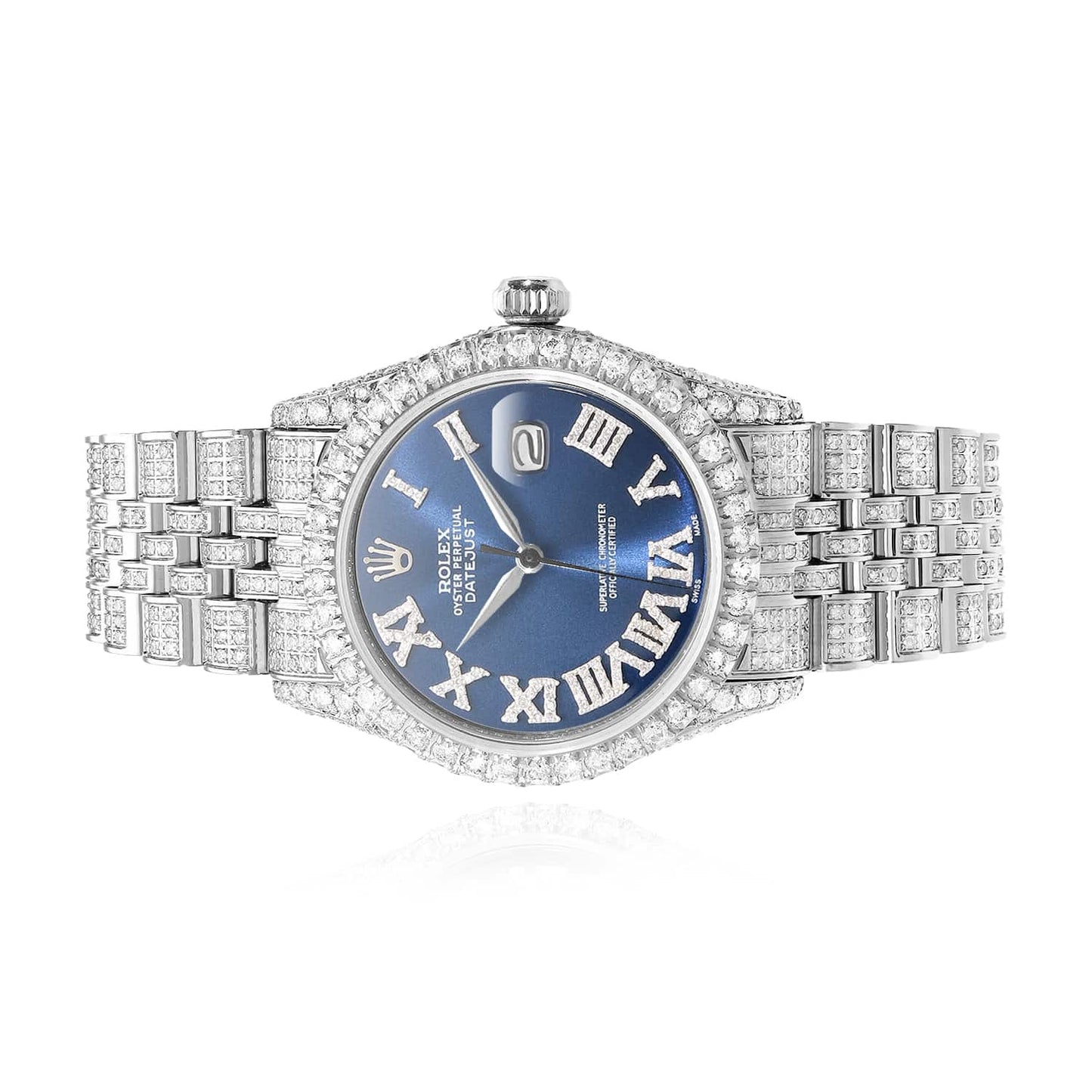 Rolex Datejust Custom Diamond Jubilee Band Blue Sapphire Dial Bezel 36mm Watch