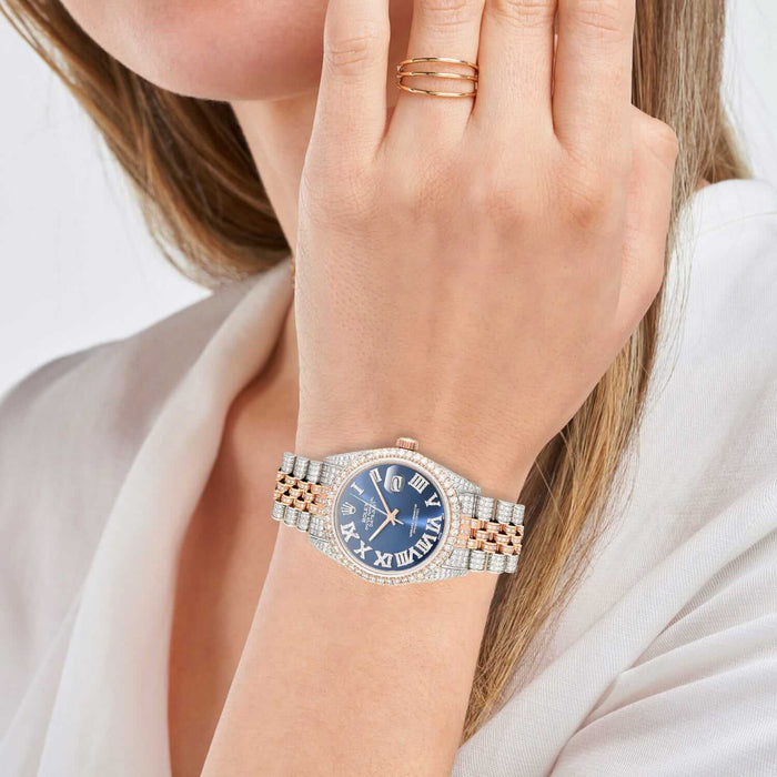 Rolex Datejust 12C Natural Diamond Stainless Steel Rose Blue Sapphire Watch 36mm - WJD Exclusives