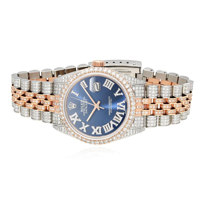 Rolex Datejust 12C Natural Diamond Stainless Steel Rose Blue Sapphire Watch 36mm - WJD Exclusives