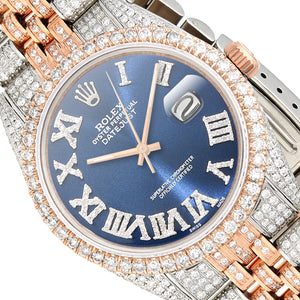 Rolex Datejust 12Ctw Natural Diamond Stainless Steel Rose Blue Sapphire Watch 36mm