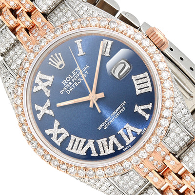 Rolex Datejust 12Ctw Natural Diamond Stainless Steel Rose Blue Sapphire Watch 36mm