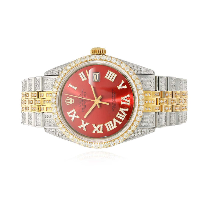 Rolex Datejust Custom Iced Ruby Red Roman Diamond Dial Jubilee Band 36mm Watch - WJD Exclusives
