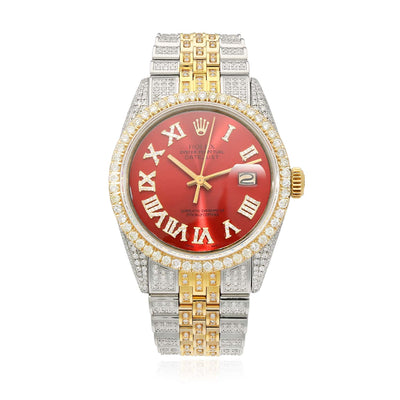 Rolex Datejust Custom Iced Ruby Red Roman Diamond Dial Jubilee Band 36mm Watch - WJD Exclusives