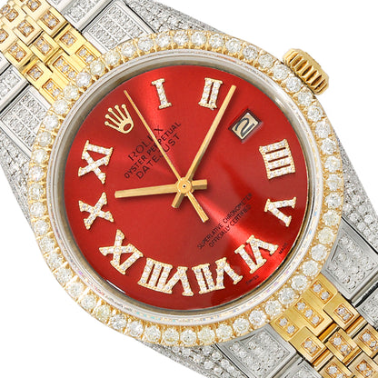 Rolex Datejust Custom Iced Ruby Red Roman Diamond Dial Jubilee Band 36mm Watch