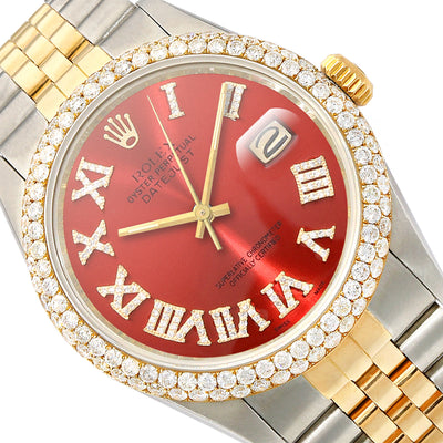 Rolex Datejust Jubilee Band Custom Diamond Bezel Ruby Red Dial 36mm Watch