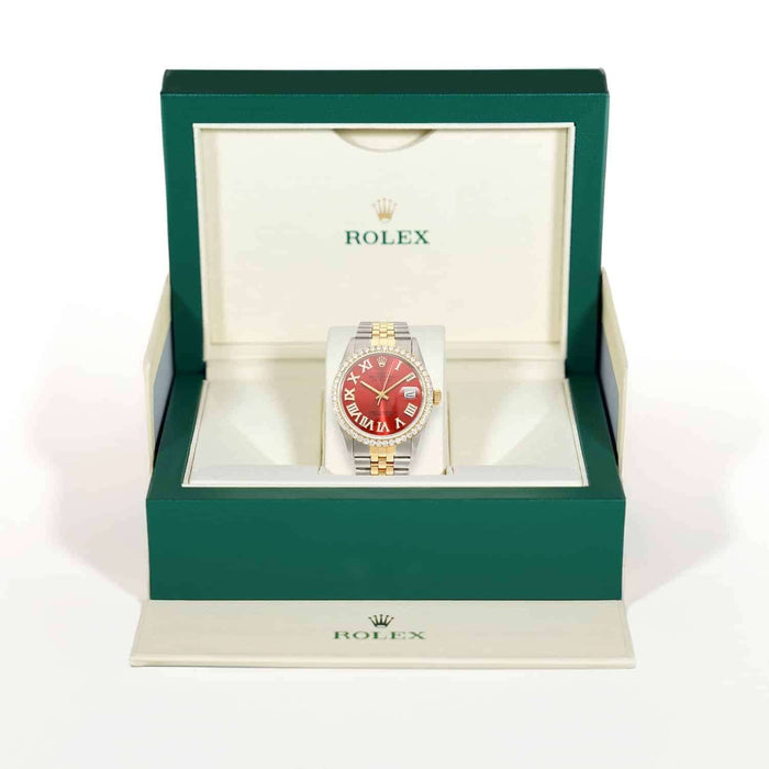 Rolex Datejust Jubilee Band Custom Red Ruby Diamond Bezel Dial 36mm Watch - WJD Exclusives