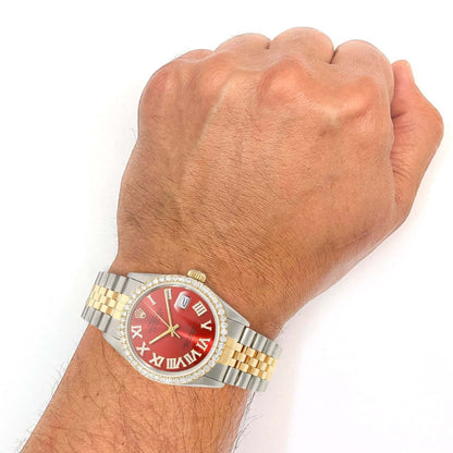 Rolex Datejust Jubilee Band Custom Red Ruby Diamond Bezel Dial